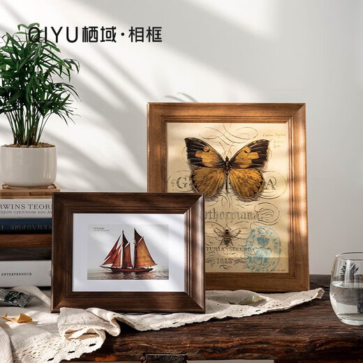 Qiyu American 8-inch photo frame table hanging wall vertical and horizontal photo frame mounting A4 certificate frame custom photo frame plus photo walnut color 6 inches (photo 10.2cm*15.2cm)