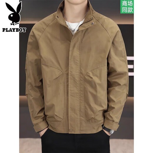 Playboy stand collar jacket men's spring and autumn 2025 new high-end casual trendy jacket men's work clothes green spring and autumn style L 125-145Jin Jin equals 0.5 kg