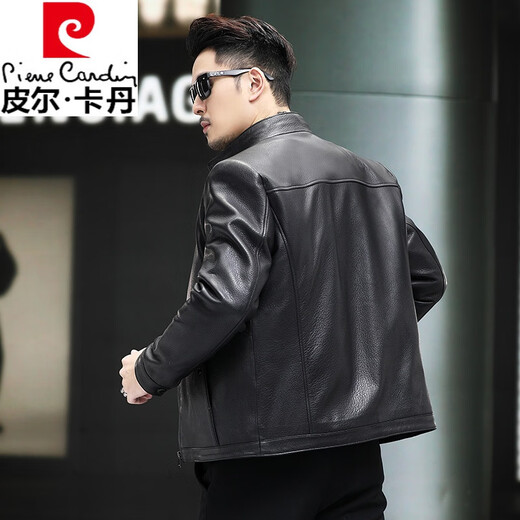 Pierre cardin mink coat men's short genuine leather jacket men's fur integrated leather jacket mink inner jacket Haining fur jacket black down inner jacket L (110-115Jin [Jin equals 0.5 kg])