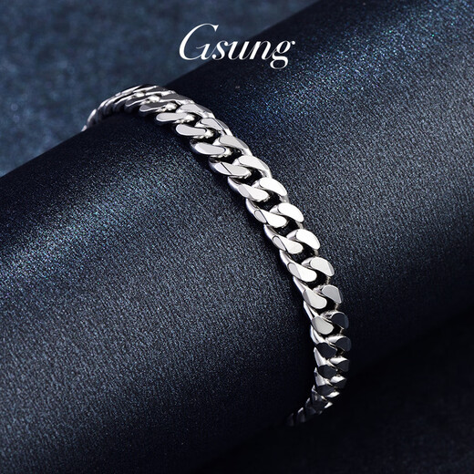 GsunG Platinum Men's Bracelet PT950 Single Set Horsewhip Bracelet Platinum Cuban Bracelet Men's and Women's Style Solid and Simple Customized Products Contact Customer Service