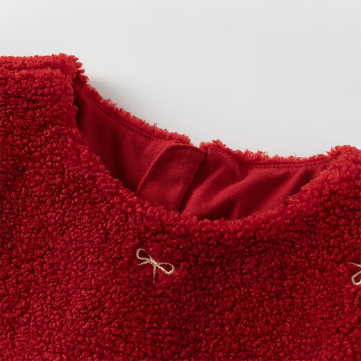 DAVE&BELLA Children's Plush Knitted Tank Top Winter New Year's Fashionable Baby Girl Ant Velvet Dress Girls' Skirt Red Ready in Stock 90 cm (recommended height 80-90cm)