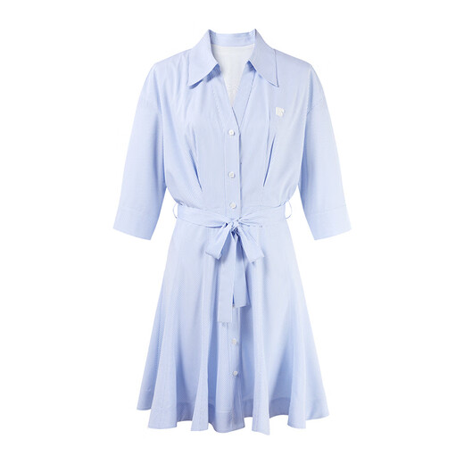 Qiushii yiren rafraîchissante robe bleue rayée d'été nouveau tempérament féminin jupe de chemise à manches mi-manches bleues m