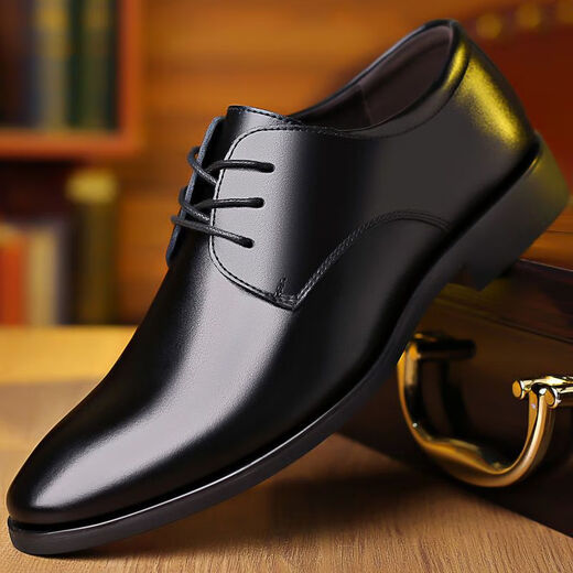 Woodpecker autumn black men's business leather shoes men's British lace-up men's shoes fashionable versatile formal shoes trend P69 black boutique version 41 standard size