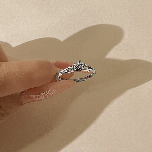 BXES925 sterling silver rose ring female niche bestie index finger ring light luxury ring open ring tail ring cross rose ring anti-oxidation sealed bag
