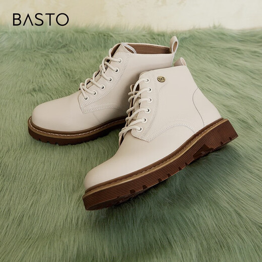 El mejor centro comercial de invierno, botas Martin blancas británicas, zapatos de algodón para mujer de piel de vaca y terciopelo, botas cortas YYK79DD3, blanquecino 36