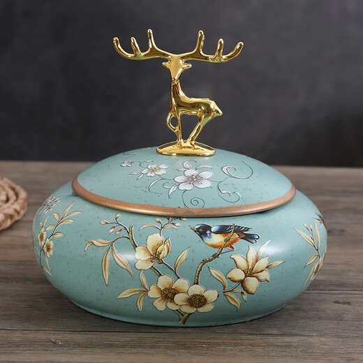 Tila European retro ceramic ashtray decoration with lid home creative personality trend anti-fly ash American retro ashtray 1047 Blue Oriole Blossom style