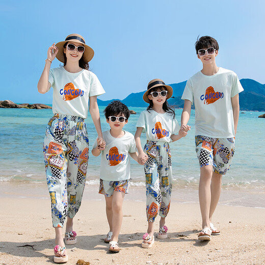 Buenpu's new travel beach parent-child outfit, nine-point pants for a family of three or four, seaside vacation fashion sub-suit T173 suit mom 3XL