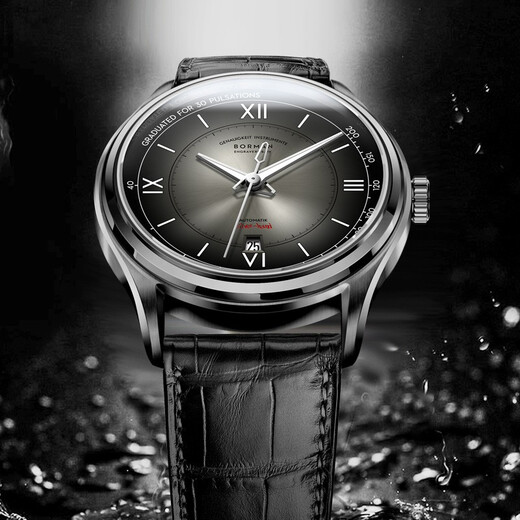 Borman (Borman) Deutsch zertifiziert ultra-dünn Uhr Herren Vollautomatische mechanische Uhren-Waterfische europäische, amerikanische, deutsche, schweizerische Uhr 3878 Silberschalengrün-Stahlgürtel