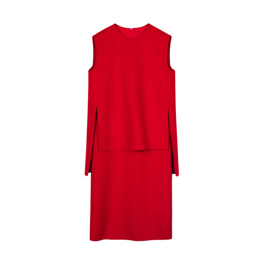 Weniger roter doppelseitiges Tweedkleid für Frauen Herbst- und Winterurlaub zweiteiliger Temperamentpullover Ärmel und langer Rock 2OBG13820 622 Rot XS