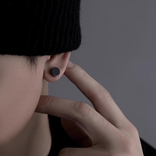 Mansheng Pure 999 Pure Silver Ear Hole Earrings Men's Personalized Trendy Handsome Earrings 2025 New Trendy Boys' Ear Bone Nails S999 Pure Silver Black Earrings Single