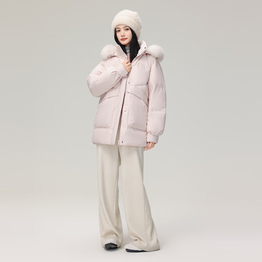Schneefliege 2024 neues Modell für vielseitige Fuchsfuchskragen warm und abnehmbarer Hut -Down -Jacke modisches einfaches lässiges Parfümpulver 1105 155/80a