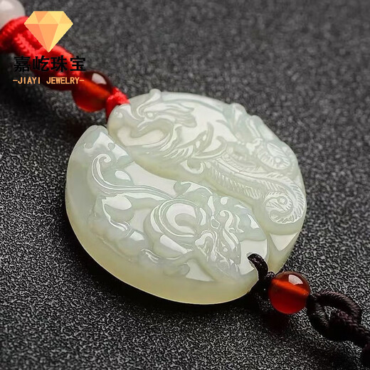 Maibaofang couple's jade pendants, a pair of dragon and phoenix jade pendants, men's and women's Hetian white jade pendants, love tokens with engraving, dragon pendant + phoenix pendant