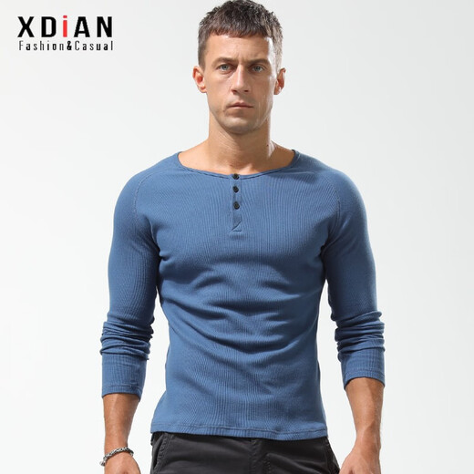 Renew Faden Cotton Henry Shirt Herren Langsamtes T-Shirt Herrenfarbe Amerikaner Retro Casual Fitness enge Schlanke Basishemd Männer Black XL Code 132-142jin [Jin gleich 0,5 kg] links und rechts schlanker Fit Style