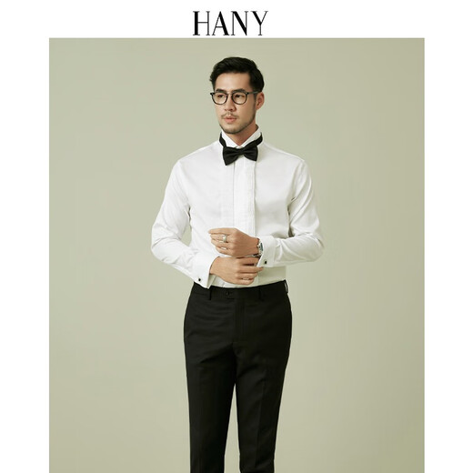 
Hanny (HANY) [Tasto Dress French Shirt] Men's Long Sleeve Wedding Groom Wedding Suit Pure White Men's Bow Tie Shirt Saint Loren Pure White [Give Cannes Prestige Black Bow Tie] 43