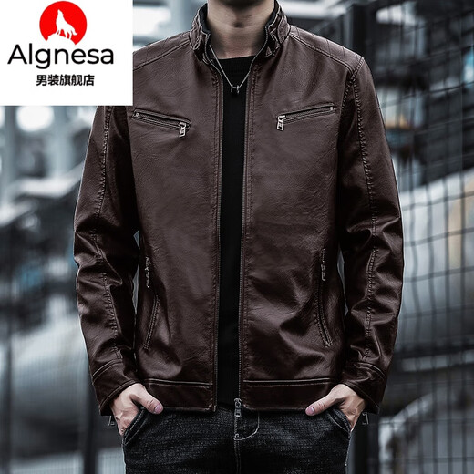 AIGNESA leather jacket for men in spring and autumn new trendy imitation leather casual plus velvet jacket trendy genuine leather winter leather jacket jacket ZH-8602 green plus velvet XL