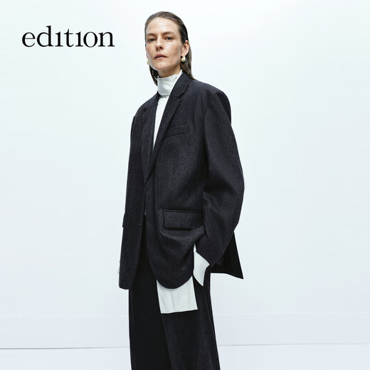 Edition blazer women's high-end gray suit woolen coat women's gentleman's suit dark floral gray S