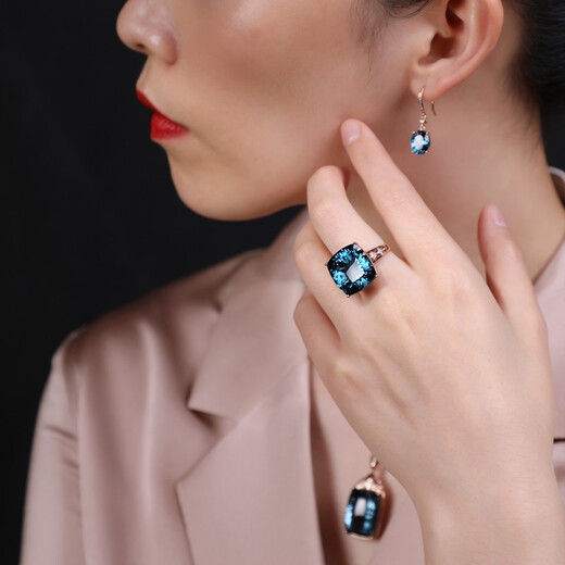 Yicai Jewelry 18k gold topaz inlaid South African diamond ring Gemstone ring birthday gift for girlfriend 16 carat blue topaz (9-17) photo ring with message