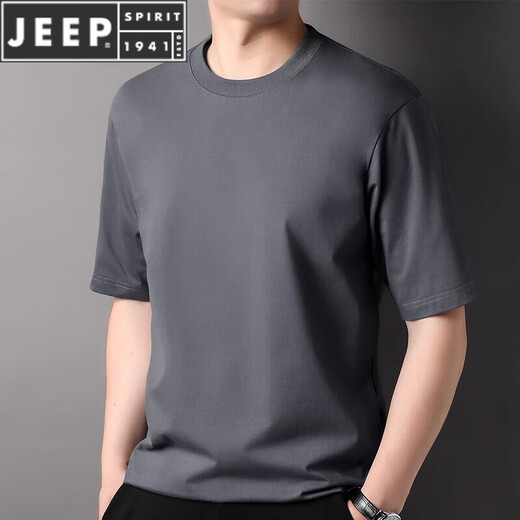 JEEP SPIRIT summer cotton mid-sleeved T-shirt men's round neck, seven-quarter sleeve loose bottom half-sleeved T-shirt undershirt Mist Blue 7003 (T-shirt) 170/M size (90-130Jin [Jin equals 0.5 kg]) Size is too large