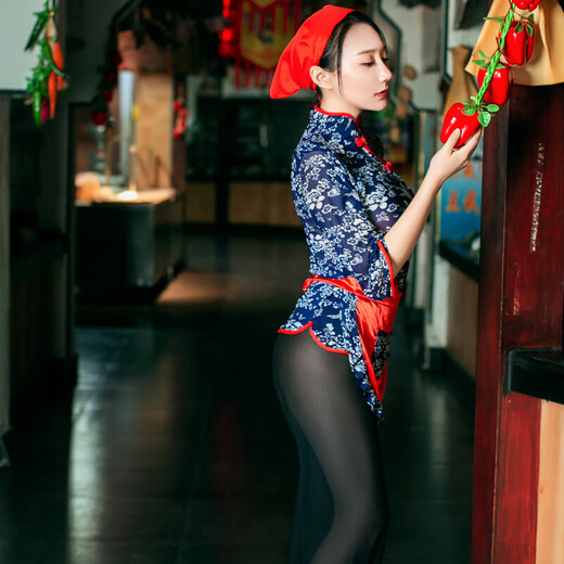 Sexy und interessante Dessous-Frauen transparente kurze Rock-Rollenspiele Nachtclub Uniform Versuchung, offener Schritt ohne Brüste, Maschenpyjamas in der Wildnis, 6169 Dorf Girl Blumen, alle Größen