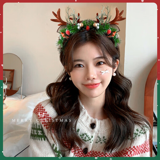 Morning Star Christmas Headdress Cute Antler Headband Children's Headband Female Elk Hair Bundle Christmas Hat Pressed Hairpin Photo Props Christmas Hat-Kajiao