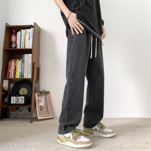 至唯美式高街白色直筒牛仔裤男春秋季新款休闲长裤cleanfit阔腿裤子潮 XZ718-1-K628白色 3XL 【推荐174-194斤】