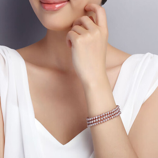 Demi Jewelry Yanan nearly round strong light three-layer freshwater pearl bracelet available in two colors pink and purple 4-4.5mm18cm