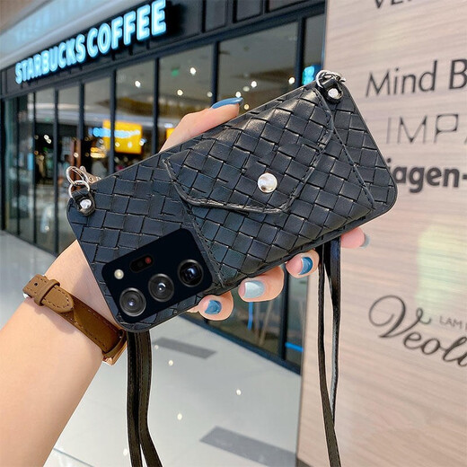 阿法普（AFAPU） 简约三星S22/S23/S20手机壳零钱包S21编织note20斜挎背带插卡个性创意A73皮质女款 黑色格子编织纹零钱插卡包+斜挎挂绳 三星S22 Ultral专属