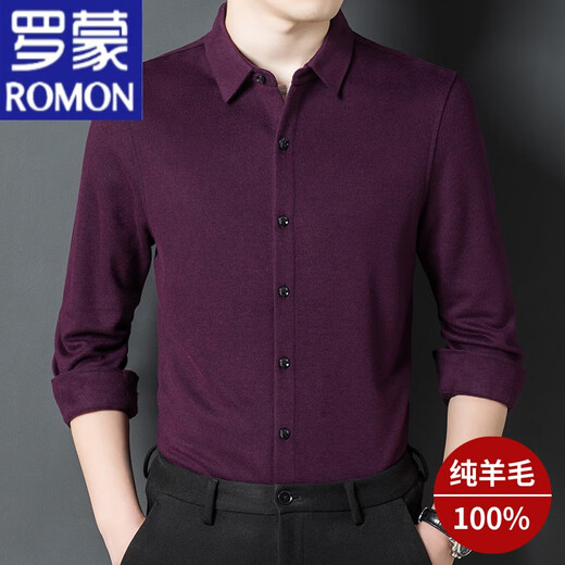 Romon High-End Pure Cashmere Herren-Hemd mit langen Ärmeln warm Herbst und Wintergeschäft Casual mittlere Wollhemd Hemdgrau (831) 175/XL/52