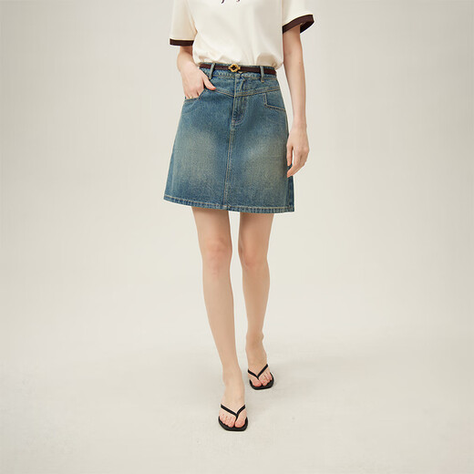 
Fan Silanen College Style Denim Skirt Women's 2024 New Summer A-line High Waist Short Skirt 24FS12171 Denim Blue L
