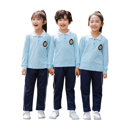
Tongran Primary School Uniform Spring and Autumn T-shirt T-shirt POLO shirt Two-piece Kindergarten clothing British style children's class uniform 9276 blue long sleeves + trousers 170cm