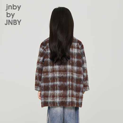 Jnby by JNBY Jiangnan Buyi Kinderbekleidung Winterwolle Wollmantel Warm mittellang kariert Mädchen Kinder 1N0810170 978 Blauer Kaffee gestreift 100 cm