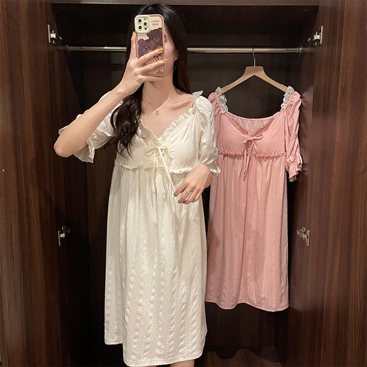 XiANGyaxin Chightgown pour femmes en été avec poitrine poitrine de pyjamas à manches courtes style Sweet Princess lâche et peut être porté à l'extérieur dans les vêtements de maison de mi-long 3888 mètres blancs xl