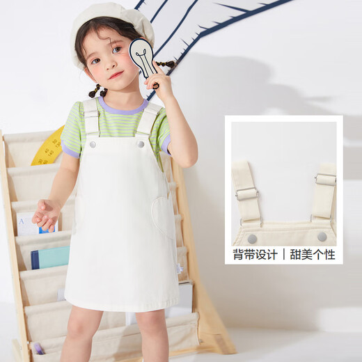 Balabala children's clothing girls suit fashionable children's short-sleeved T-shirt summer clothes children's sweet style baby strap skirt green purple tone 00347 100 cm