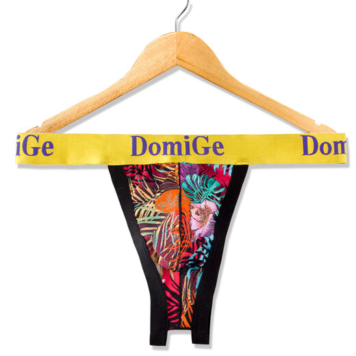 Dumi International men's sexy ultra-thin ice silk underwear printed double-strap T-shaped underwear elastic close-fitting single pack yellow bottom printing 5418 1 pair XXL2.6-2.8 feet