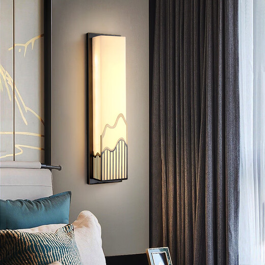 Qianzhang Lamp New Chinese style full copper marble wall lamp gate courtyard exterior wall outdoor bedroom study background wall bedside living room Zhongshan Height 80CM * Width 15CM Outdoor waterproof type B