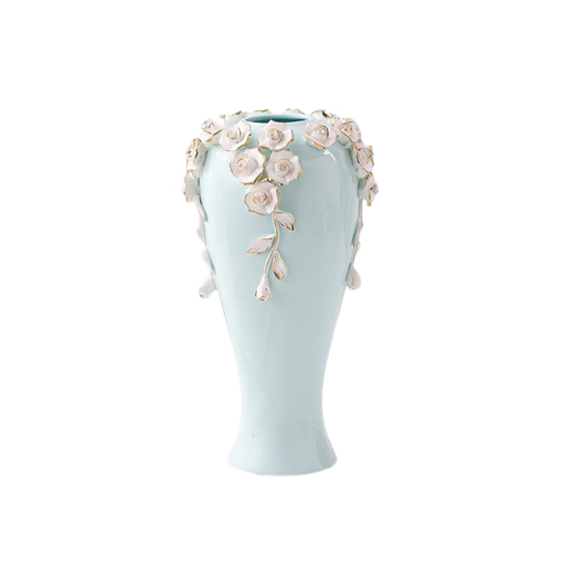 
Creative European-style ceramic vase ornaments TV cabinet living room dining table accessories hydroponic flower appliance wedding gift 14079 sky blue double flower with leaves flat vase