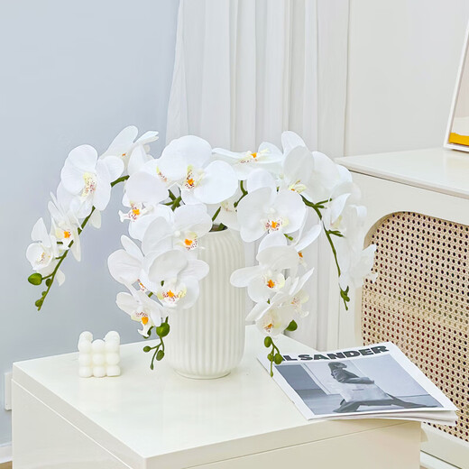 Flower e-flow Phalaenopsis artificial flower fake flower table decoration light luxury high-end flower arrangement dining table floral decoration home decoration ceramic narrow mouth plain white flat bottle