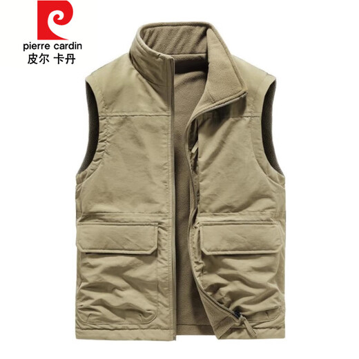 Pierre Cardin vest autumn and winter outdoor men's double-sided velvet thickened multi-pocket casual and fashionable dad style vest workwear Khaki 8770 short velvet double-sided autumn and winter style M 80-110Jin Jin is equal to 0.5 kg