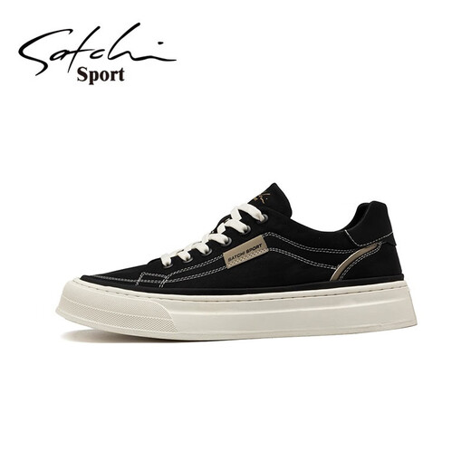 SaTCHI canvas shoes men's summer new breathable board shoes men's casual shoes fashion daily lace-up soft sole shoes trendy Black S3T061003A 41