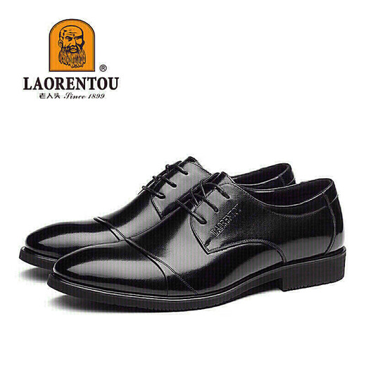 LAORENTOU leather shoes for men spring and autumn first layer cowhide formal shoes men's casual business round toe wedding shoes 1717 black 42
