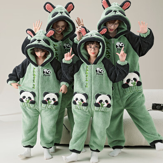 Junge Liebeswörter Eltern-Kind-Pyjamas Herbst- und Winter-Strampler Langarmed Koralle Velvet Family Drei- und Vier Familiendekoration Kinder-Hauskleidung ypf3894 Panda One Size Kinder 16 Größe (135-145 70jin [Jin gleich etwa 0,5 kg]))