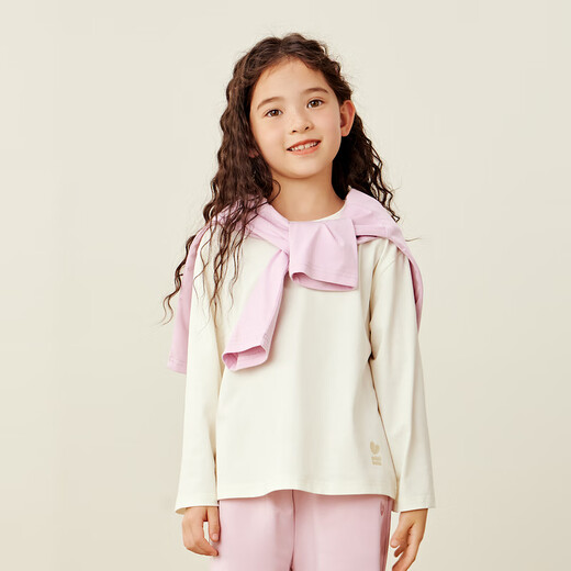 Mini Balabala Mini Little Magic Fiber Children's long-sleeved T-shirt for boys and girls Spring family of three parent-child basic T-shirt Milk White 10501 90 cm