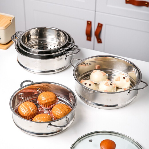 Kawashimaya 304 stainless steel steamer household small commercial steamed meat steamed buns small steamed buns dumplings artifact steamer 304 stainless steel steamer-18cm