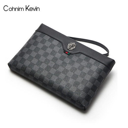 Cohnim kevin奢侈品男士手包手拿拉链男包手抓长钱包送老公男友情人节生日礼物 【商务休闲】c218格子纹【就近仓发货】