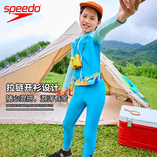 Speedo children's one-piece swimsuit wave series amphibious youth swimsuit sun protection surf suit 2024 new product sun protection trousers 130-140cm 9-10 years old