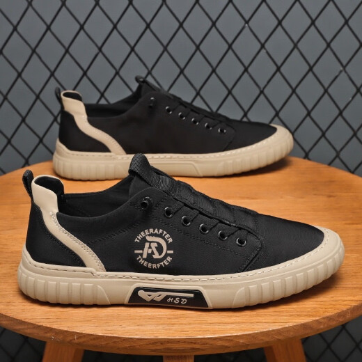 Wuken-Leinwandschuhe Herrenschuhe Frühling Neues atmungsaktives Sport und Freizeitbrettschuhe Trendy Herren alter Peking-Stoffschuhe Männer FH-Qianmu-X718 Black 41