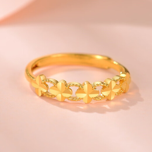 Chinese Valentine's Day gift, Fat Donglai's same style imitation gold-wrapped silver ring for women, new 24K golden four-leaf clover style 999 four-leaf clover ring