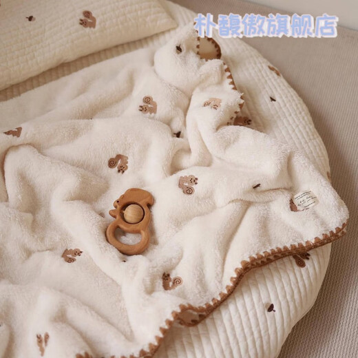 Pu Fuao ins milk velvet blanket baby blanket spring autumn winter baby blanket coral velvet blanket newborn kindergarten quilt squirrel style 90*130cm