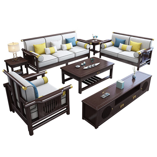
No. 1 Haoting solid wood sofa living room, new Chinese furniture small apartment single and double three-person combination 2025 new model 9901# independent three-person seat [frame] cotton linen cover