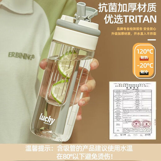 Xiaomi Guoba tritan girls new high-looking water cup summer cup high temperature resistant plastic student portable straw male fitness white 700ml thickened version heat resistant 120 degrees single cup + gift 3